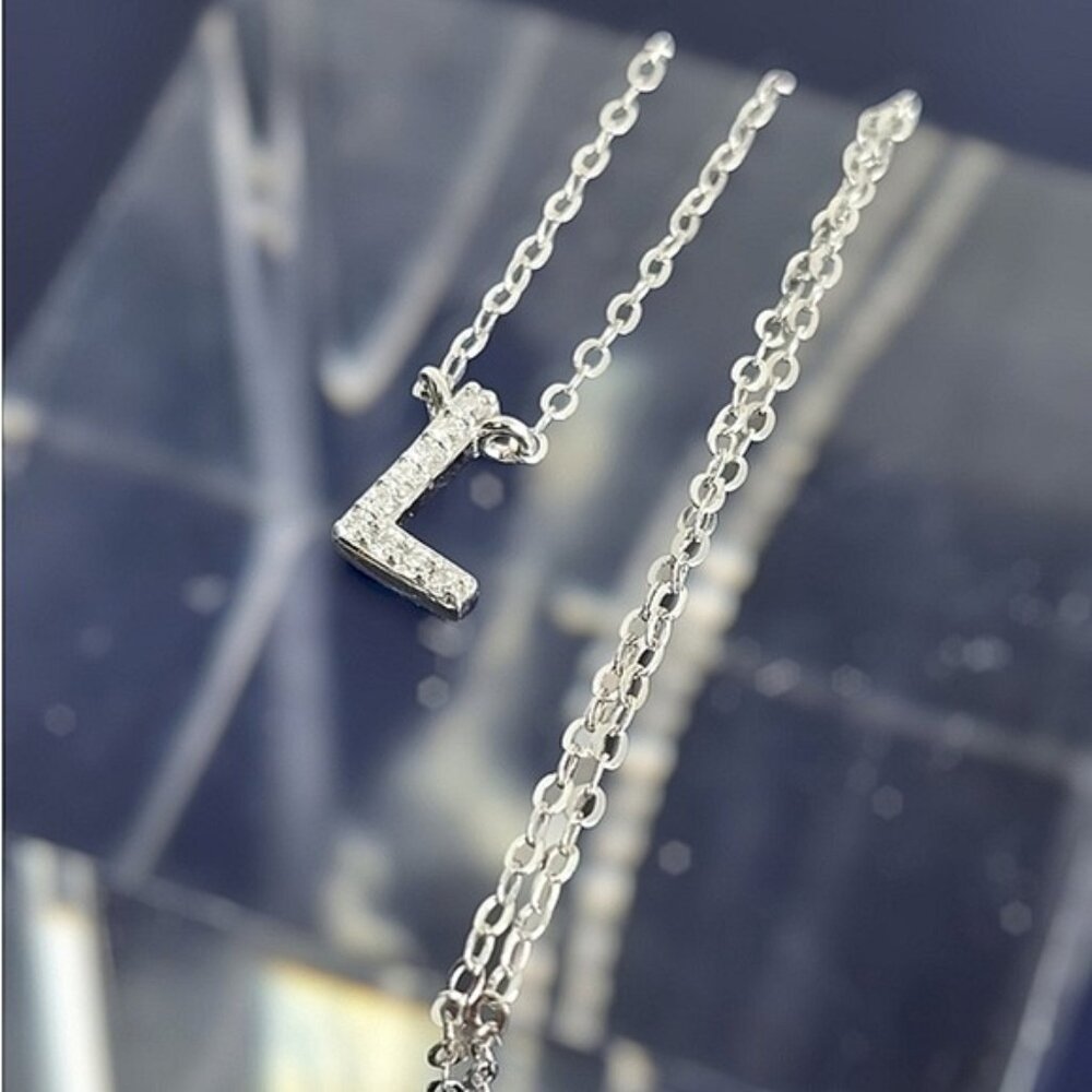 925 Sterling Silver Alphabet Letter "L" Necklace with Moissanite Gemstones. - Picture 7 of 7
